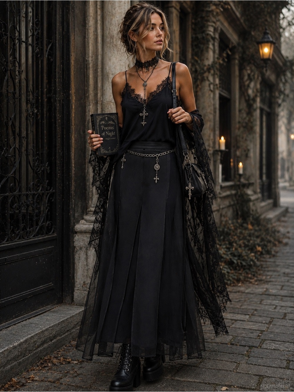 Jessica Black Maxi Skirt with Sheer Overlay